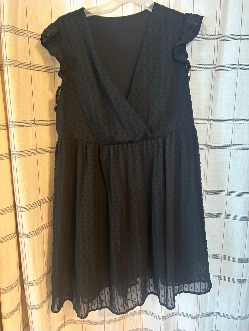 Black Swiss Dot V-Neck Mini Dress